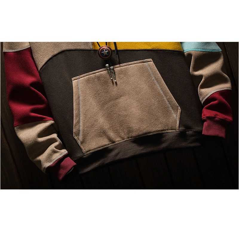 Men's Hoodies Sweatshirts Fashionable streetwear mens sportswear loose warm multi-color hooded sweatshirt autumn patch work Sudadera Hombre Q2410