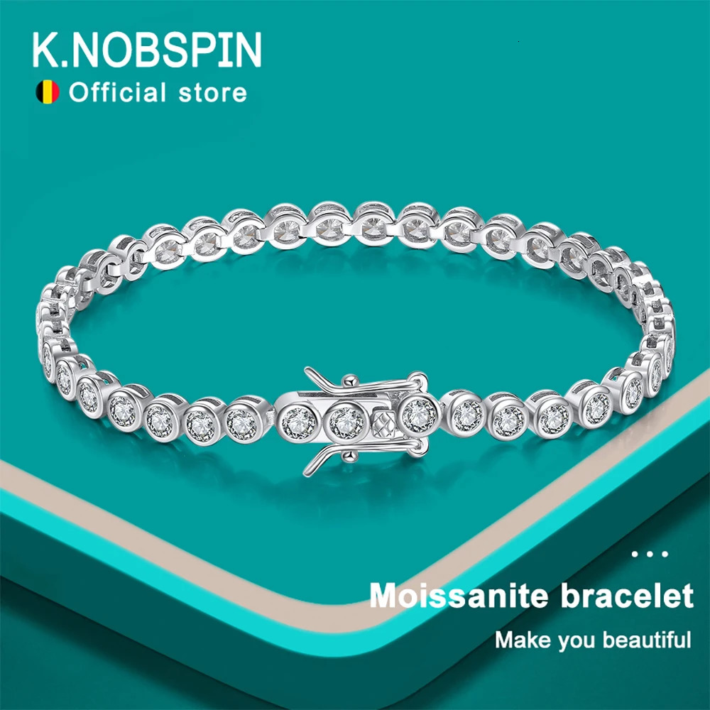 KNOBSPIN D VVS1 Round Tennis Bracelet Original s925 Pure Silver Plated 18k Gold Comes with GRA 240912