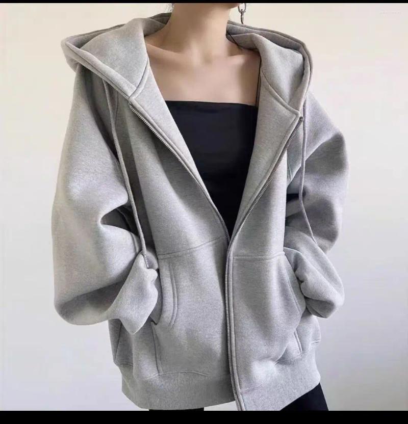 Women's Hoodies Winter Zipper Hoodie High Street Unisex Style Double Pockets Oversize Loose Sweatshirts Outerwear Top