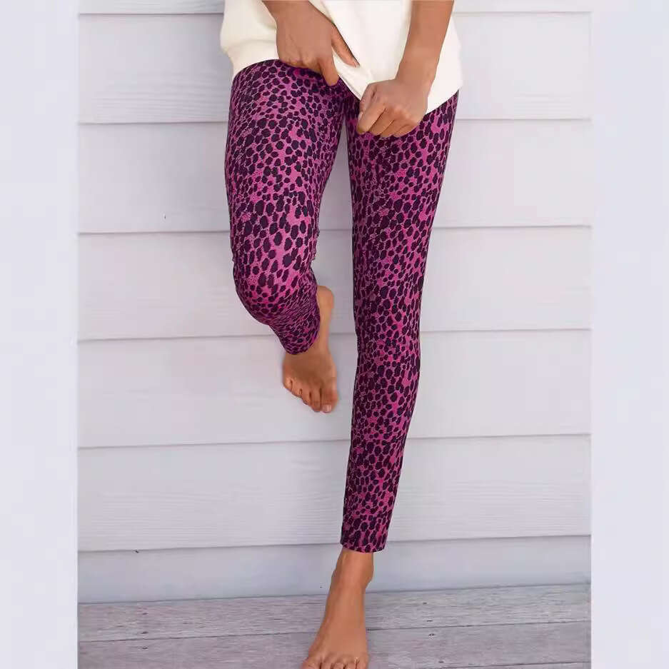2024 autumn/winter leggings, leopard print elastic high waist stretch fitness leggings for women