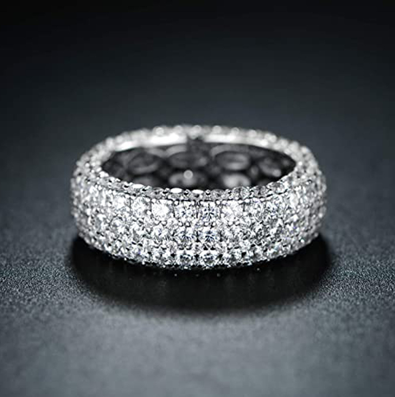 Elegant 2024 Hip Hop Wedding Rings for Women: 10KT Gold Fill, Pave White Sapphire CZ Eternity Band