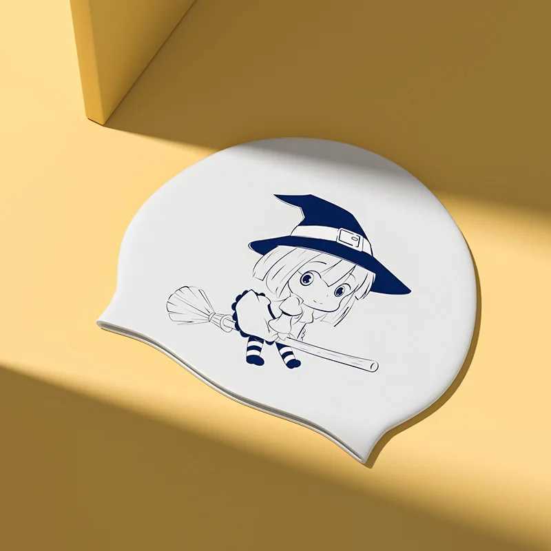 Printed silicone womens swimming cap waterproof womens long hair exclusive enhanced swimming cap accessories CL241009