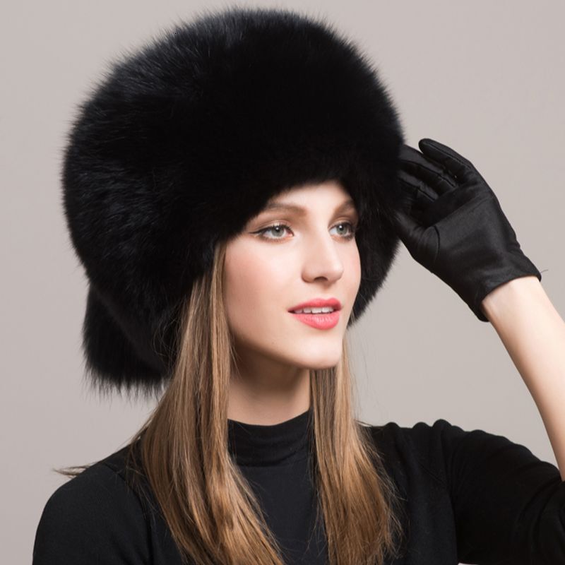 Winter Women Fashion Real Hat Natural Fox Hats Headgear Russian Outdoor Cap Ladies Thicken Warm Fur Caps