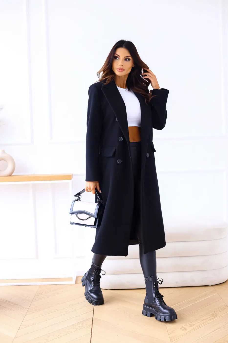 Autumn Woolen Midi Coat Women Long Sleeve Solid Fashion Casual Ladies Coats Loose Woman Coat 2023 Manteau FemmeX241009