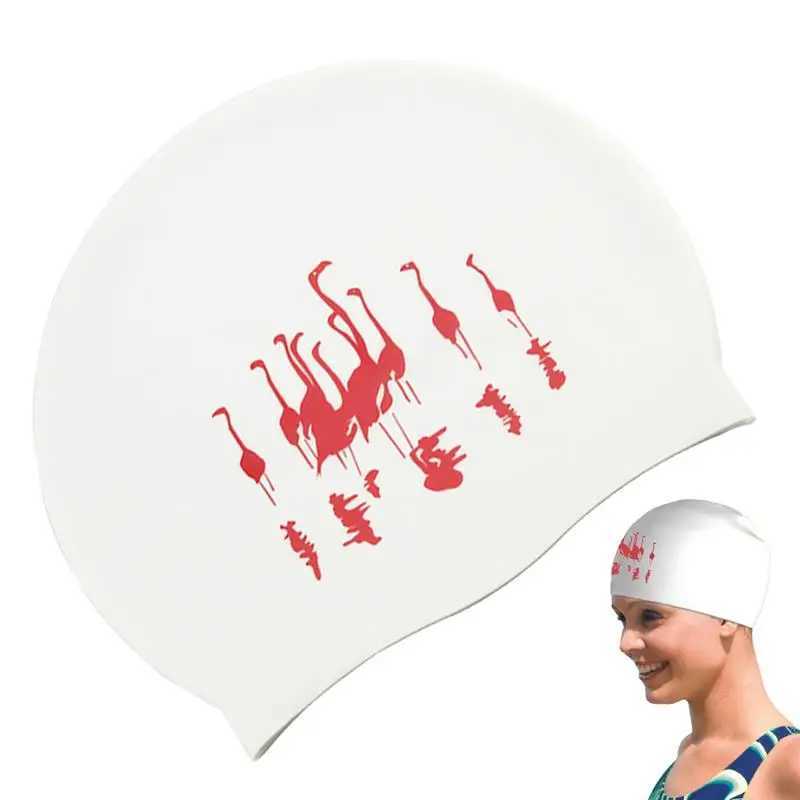 Adult swimming cap silicone unisex adult swimming cap flamingo print comfortable pool cap anti slip long hair training cap CL241009
