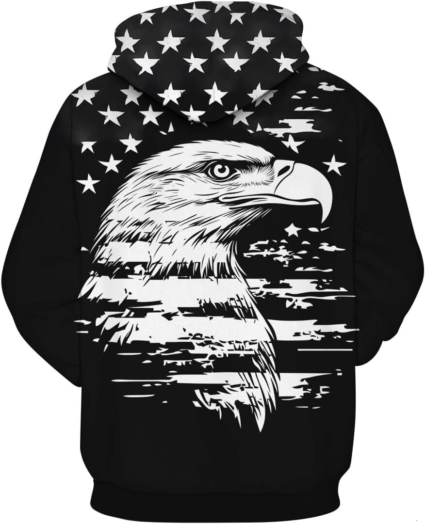 Hoodie for Mens Womens Mens Novelty 3D Eagle Print Hoodie Patriotic Theme Animal Graphic Hoodies Pullover Sweatshirt Graphic Hoodies sweatshirt tracks