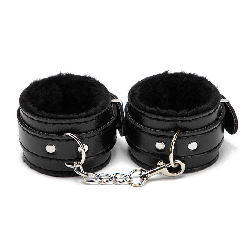 SM props, plush handcuffs, couple binding, bondage toys, black leather handcuffs, alternative adult products