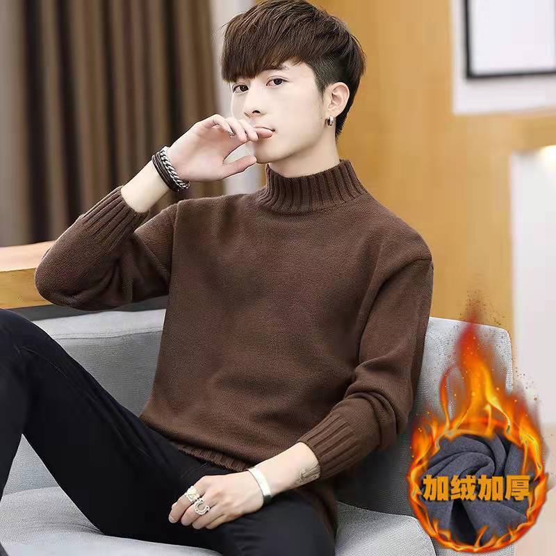 2024 new designer winter semi high neck one-piece wool thickened autumn and winter new bottom knitted sweater suitable for men's warm top inner l