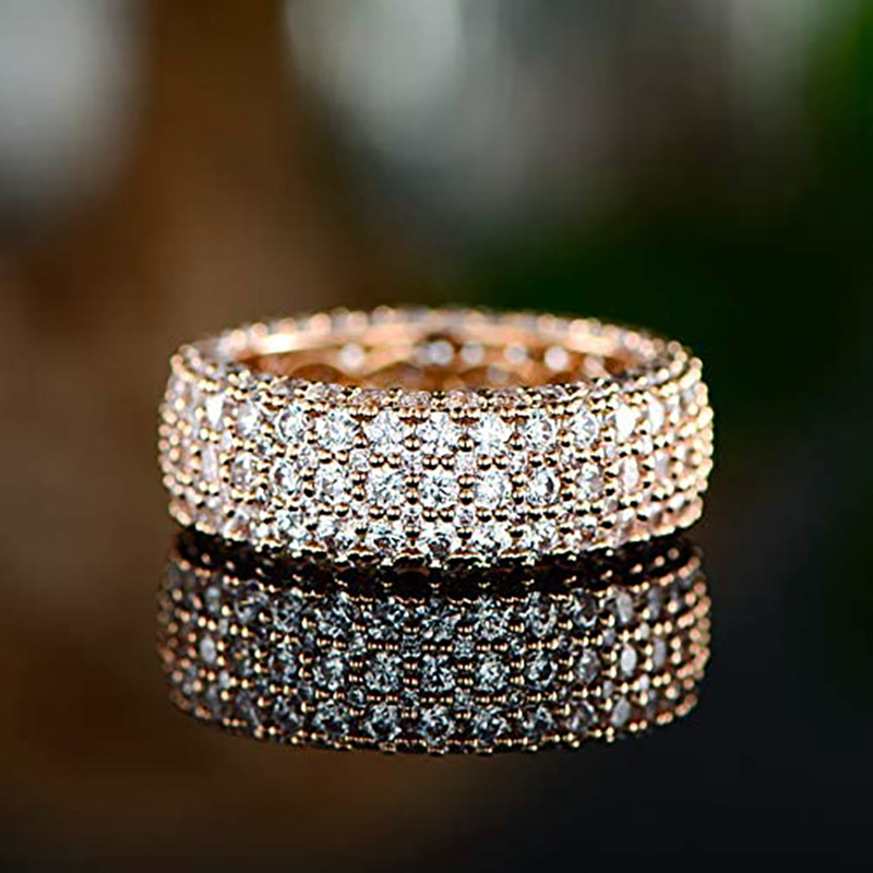 Elegant 2024 Hip Hop Wedding Rings for Women: 10KT Gold Fill, Pave White Sapphire CZ Eternity Band