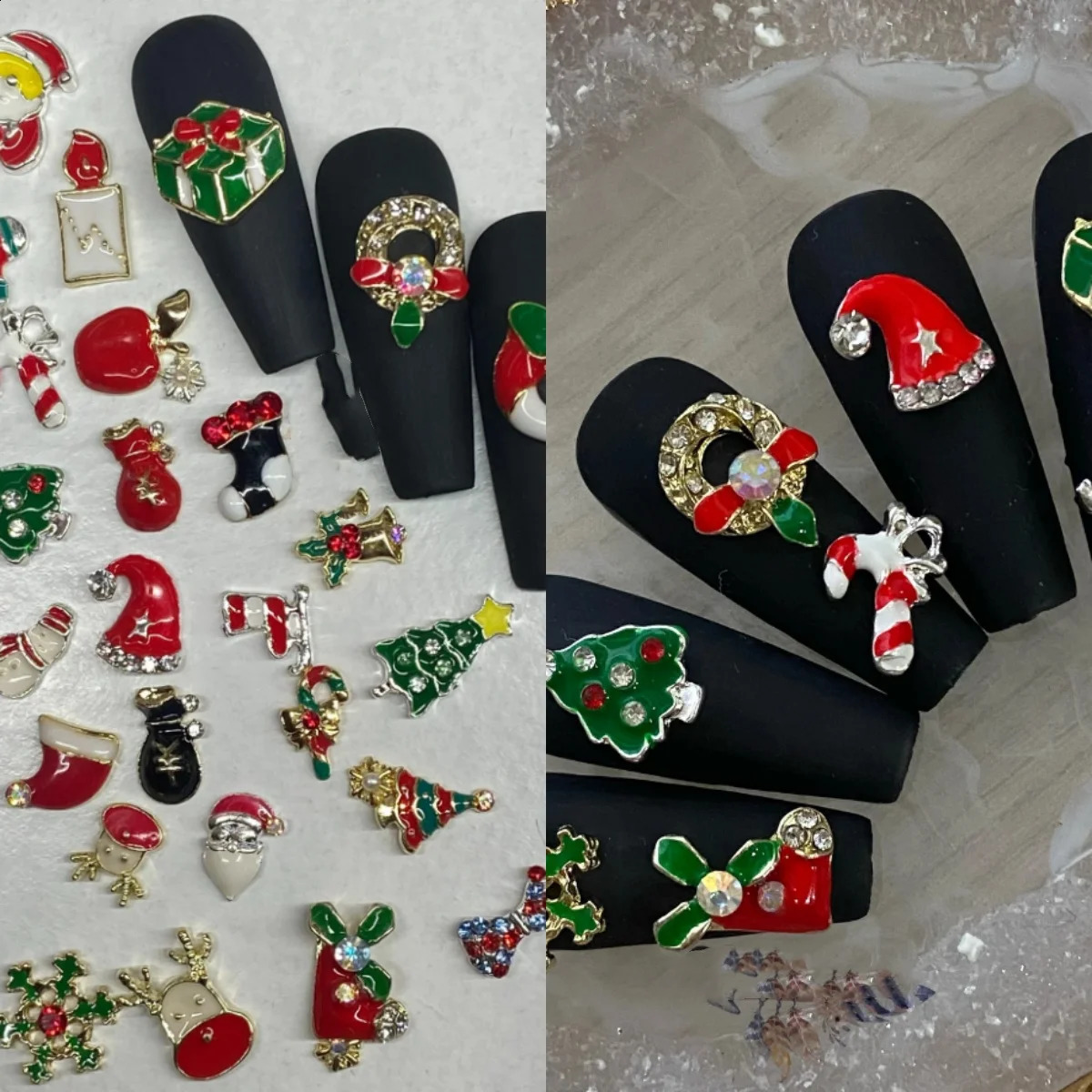 200pcs Exquisite Gold Christmas Charm Alloy Nail Christmas Tree Christmas Tree Snowman Nail Decoration Festival Celebration Event 241008