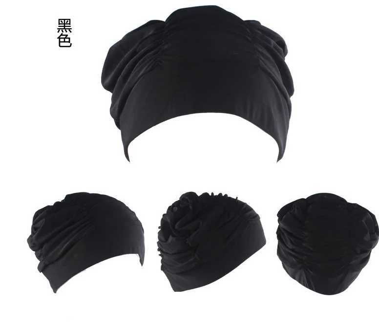 Womens long haired swimming cap pleated shower cap nylon swimming pool fashionable elastic print elastic adult beach CL241009