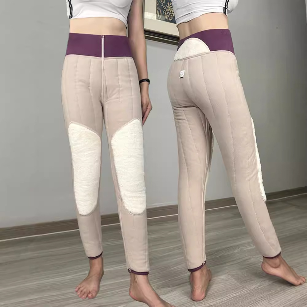 woolen cotton pants for women in winter warm and plush thick pink high waisted knee pads oversized leggings for middleaged and elderly people
