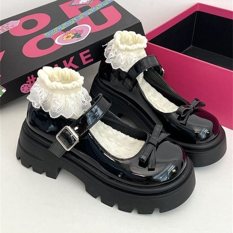 34-42 Small Leather Shoes Women's Versatile JK Uniform 2024 Spring/Summer Bow Thick Bottom Height Increasing Mary Jane Single Shoes