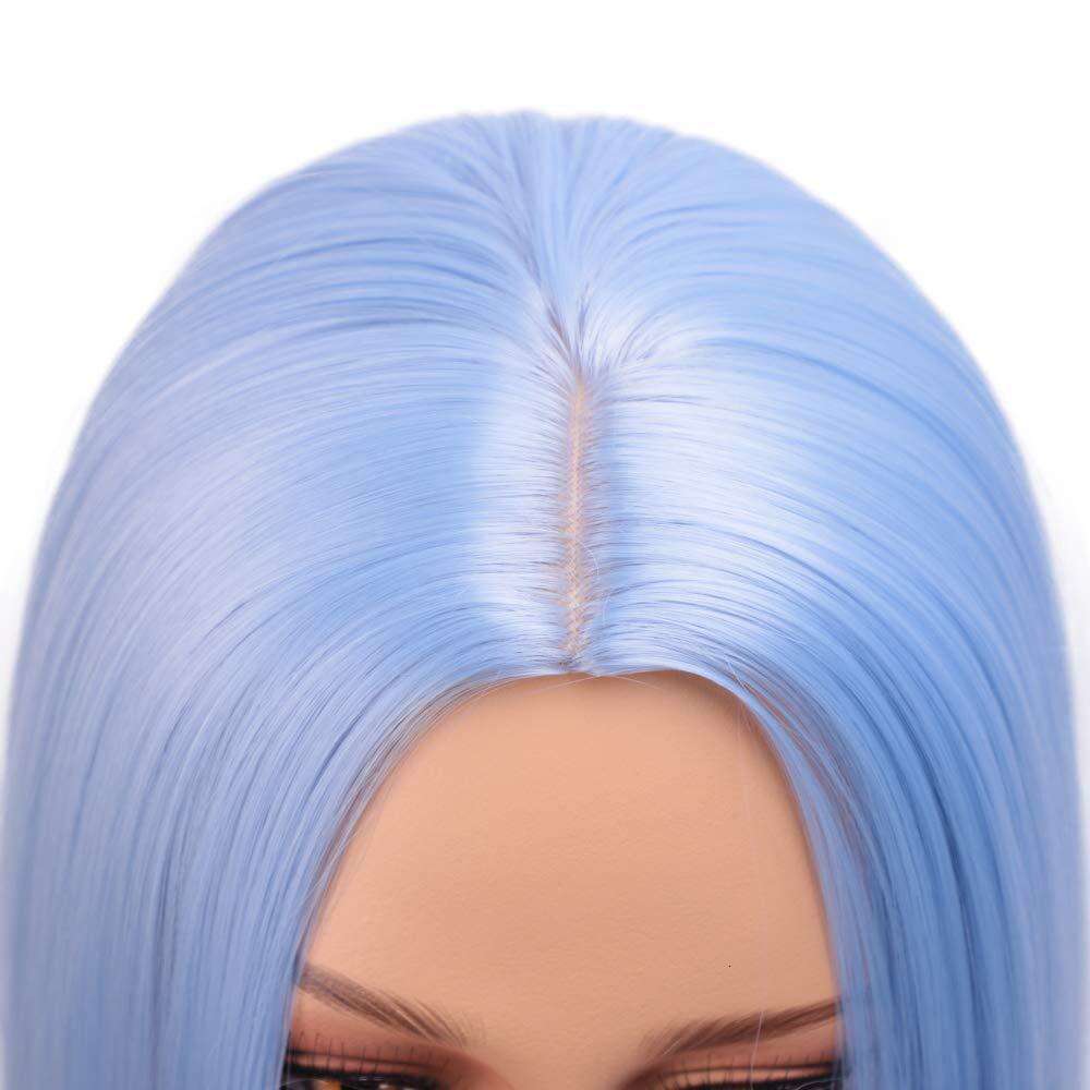 New natural short BOB light blue synthetic full nism wig headband