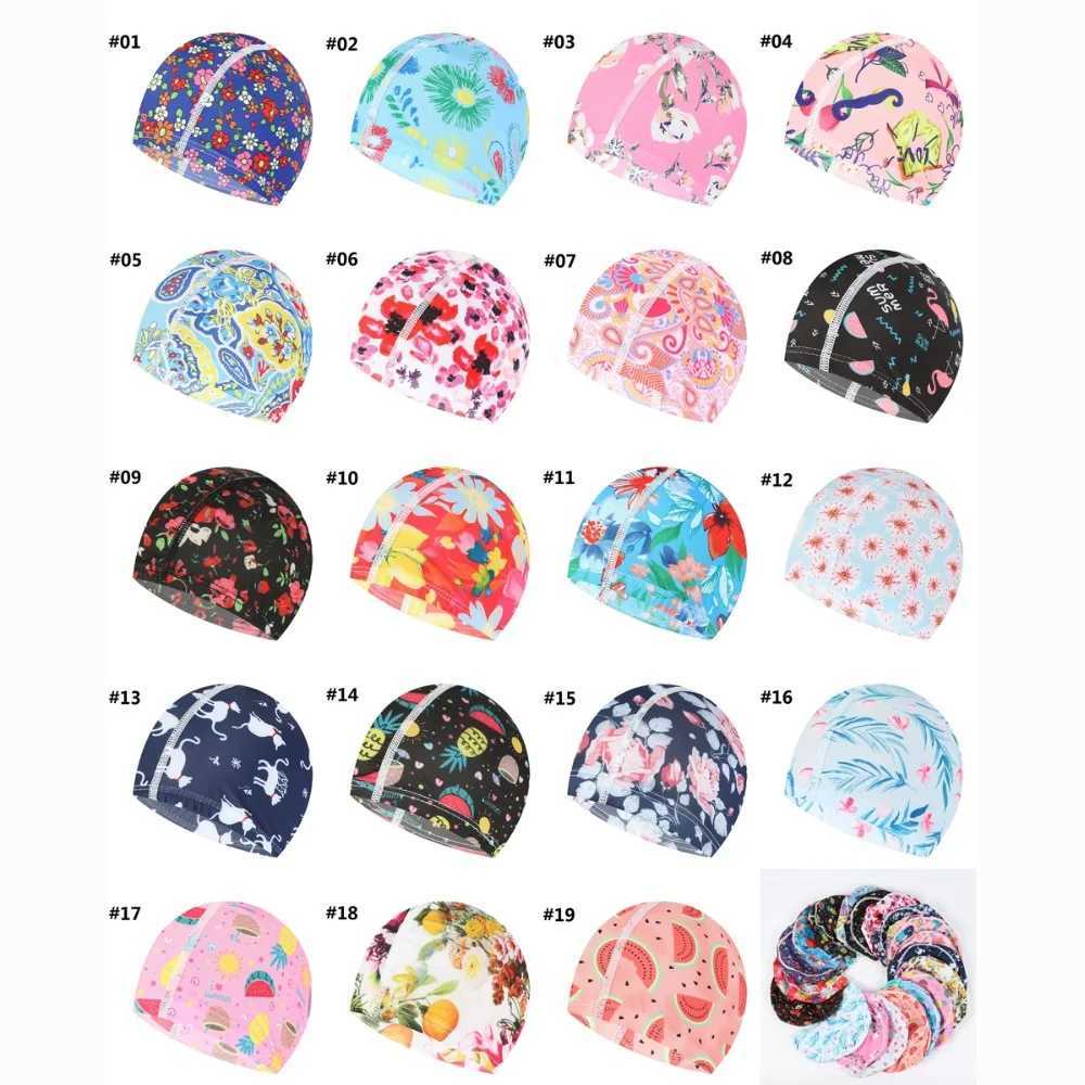 Flower printed fabric swimming cap pool protection long hair ear cap womens swimming cap CL241009