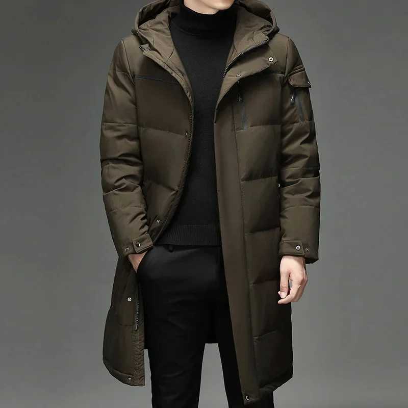 Puffer Jacket Mens Winter Duck Down Man Black Long Windbreaker Coat Hooded Parkas Clothes Luxury LX241009