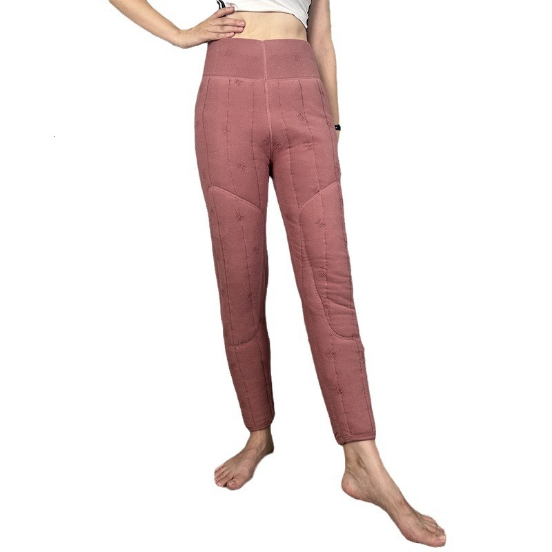 woolen cotton pants for women in winter warm and plush thick pink high waisted knee pads oversized leggings for middleaged and elderly people