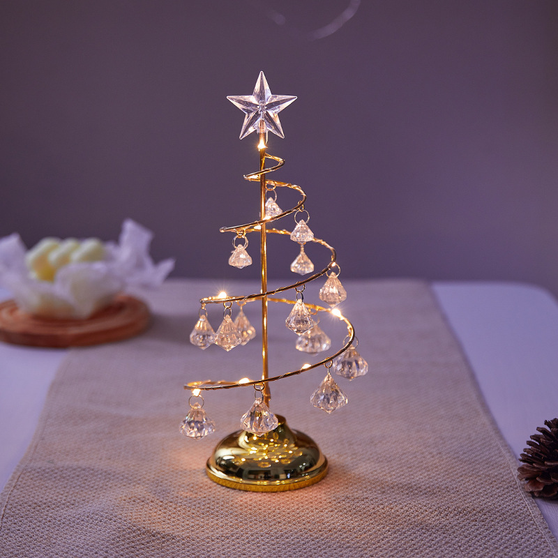 decoration wrought iron luminous desktop crystal tree night light Christmas gift ornaments