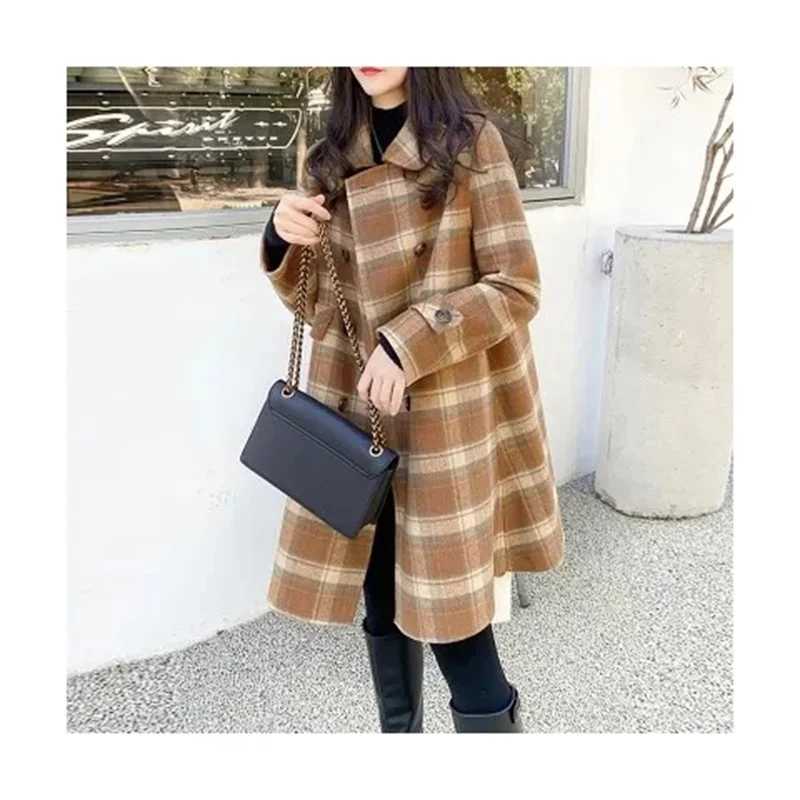 Women Autumn winter Woolen Coat 2024 Double sided cashmere jacket Korean Woolen Double Breasted Loose Leisure OuterwearX241009