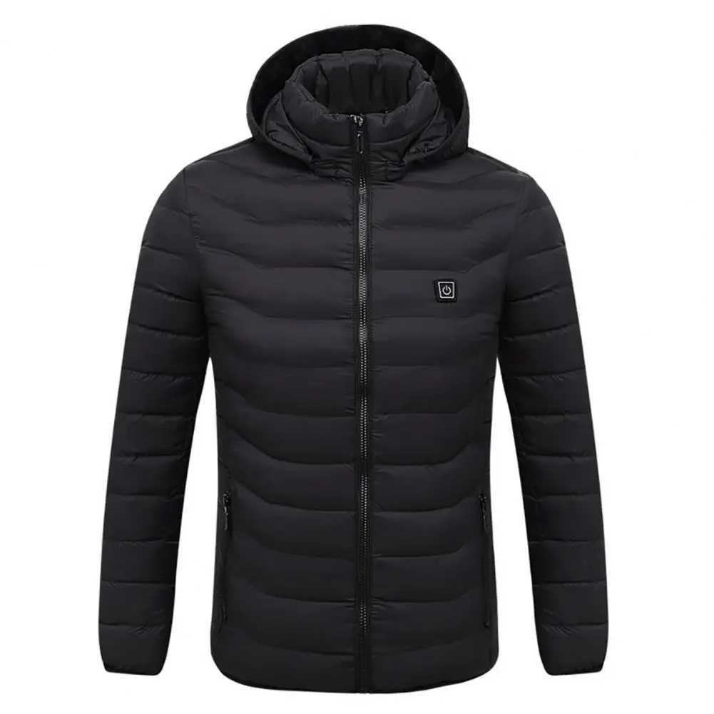 2023 NWE Men Winter Warm USB Heating Jackets Smart Thermostat Pure Color Hooded Heated Clothing Waterproof Warm Jackets LX241009