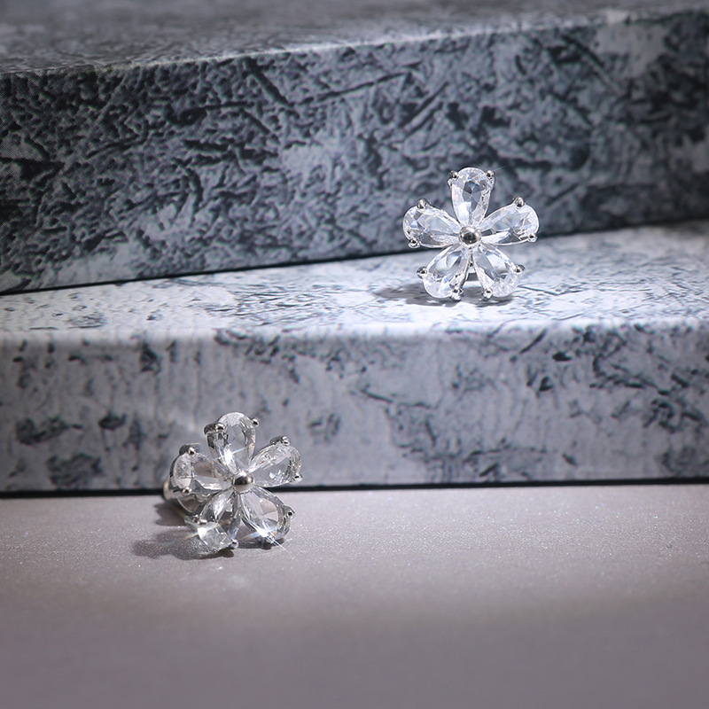 s925 sterling silver women's Stud classic shiny crystal zircon flower Stud earrings fashion designer diamond earrings wedding exquisite gift