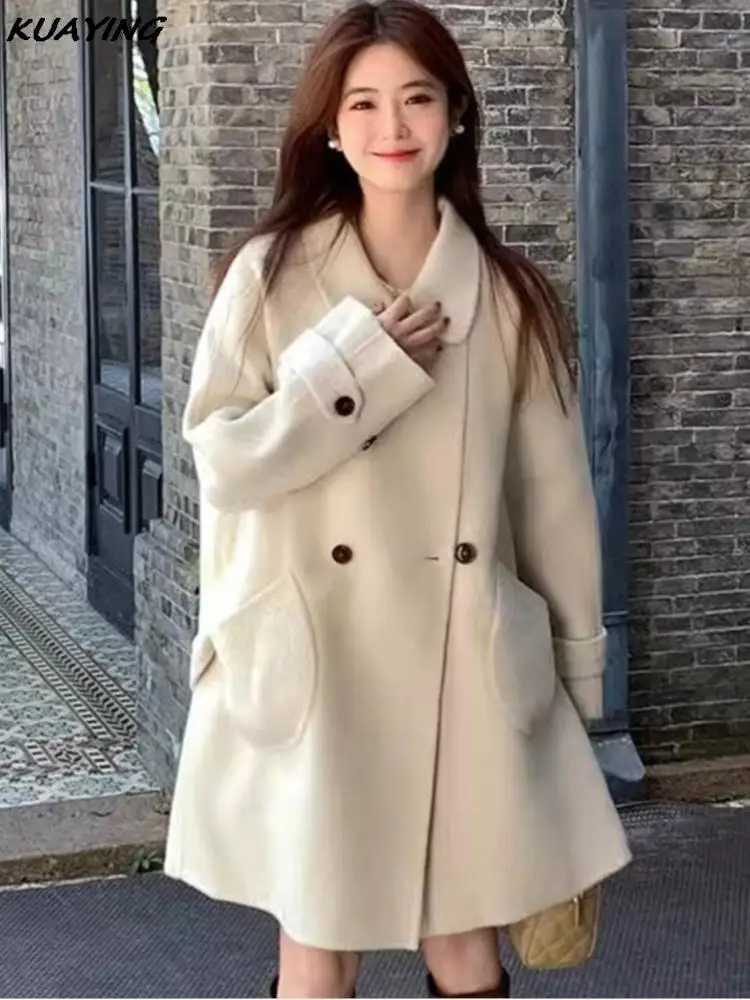 Autumn Winter Solid Woolen Coats for Women Loose Midi Wool Jackets Overcoat Fashion Female Outerwears Streetwear Warm Cloak NewX241009