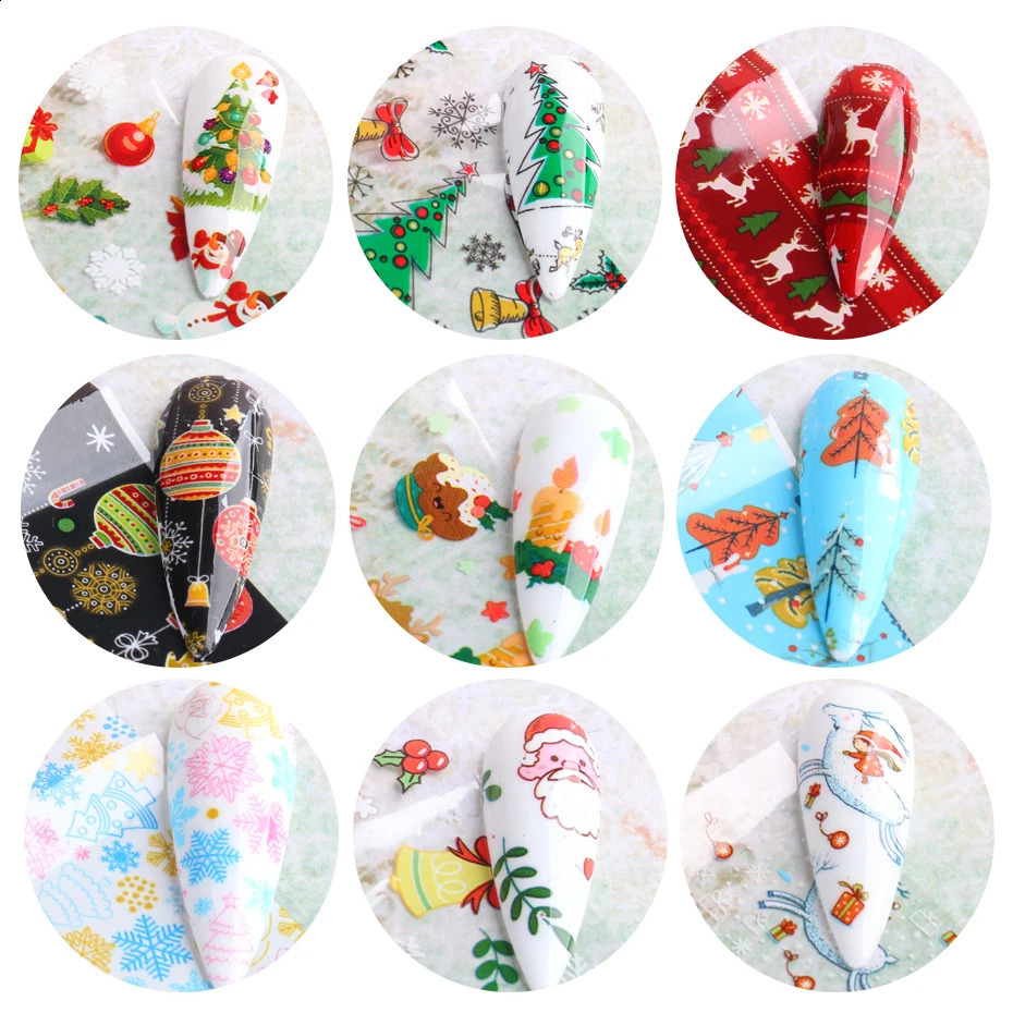 10 pieces/set of Christmas nail art transfer foil stickers winter snowflakes Santa Claus slider paper Year decoration packaging GL2219 241008