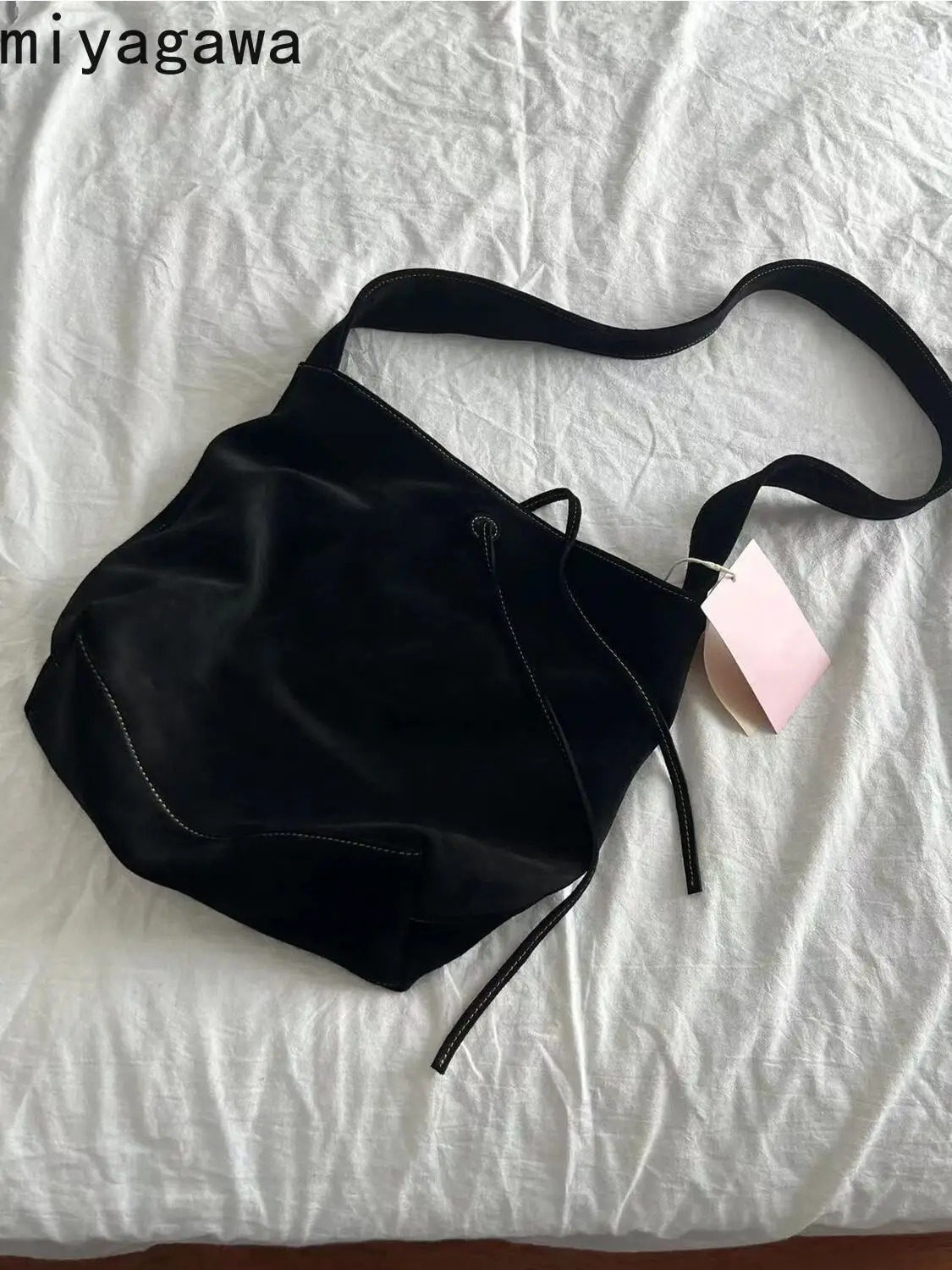 Miyagawa Autumn/Winter Womens Retro Suede Bucket Bag Korean High Quality Handbag Shoulder Cross Bag 241008