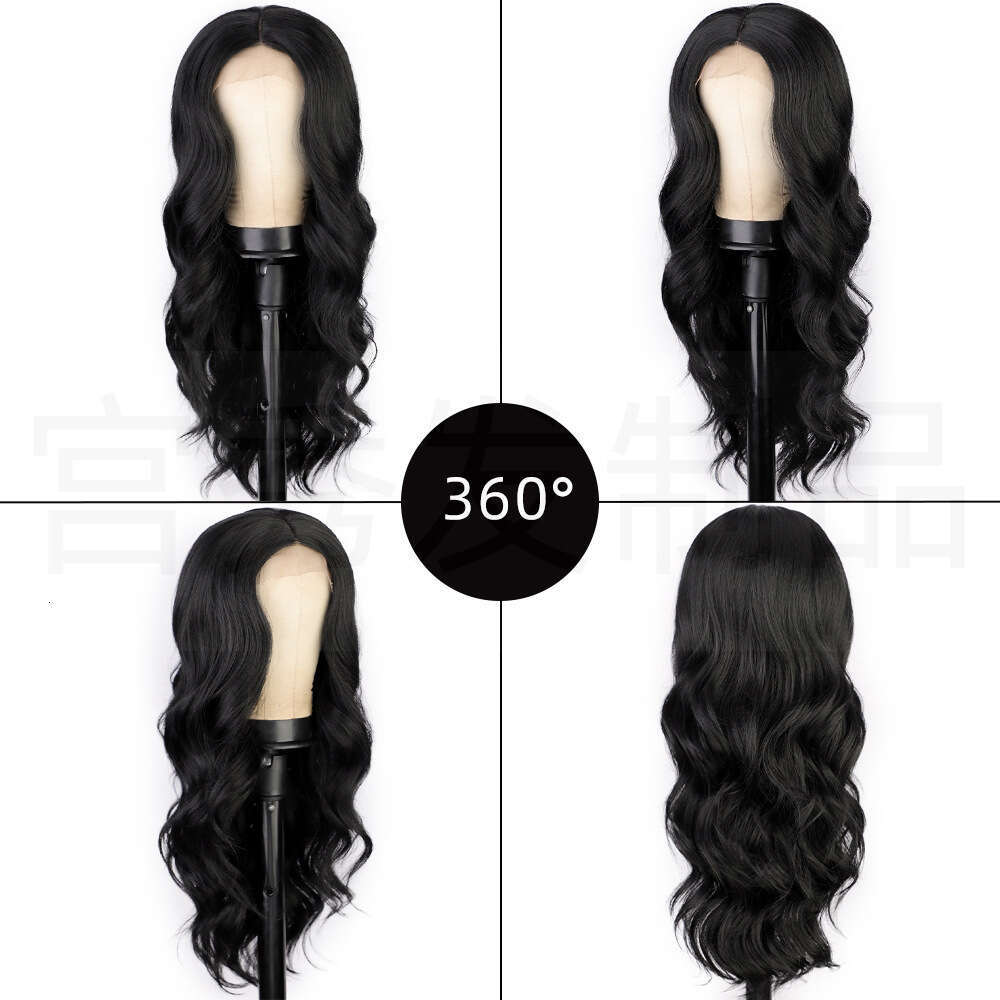 Wig front synthetic fiber long hair headband large wave curled women's lace wig