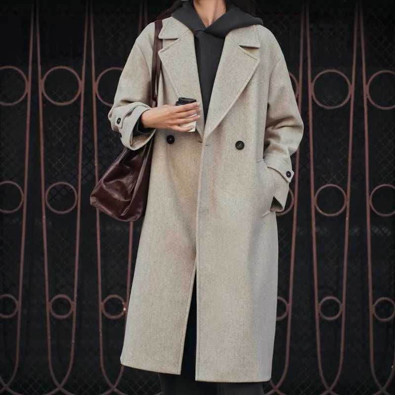 Talenza Winter Woolen Coat Womens Loose Woolen Coat Mid-Length Thickened Suit Collar Coat Casual Pocket Solid Button Parka 2024X241009