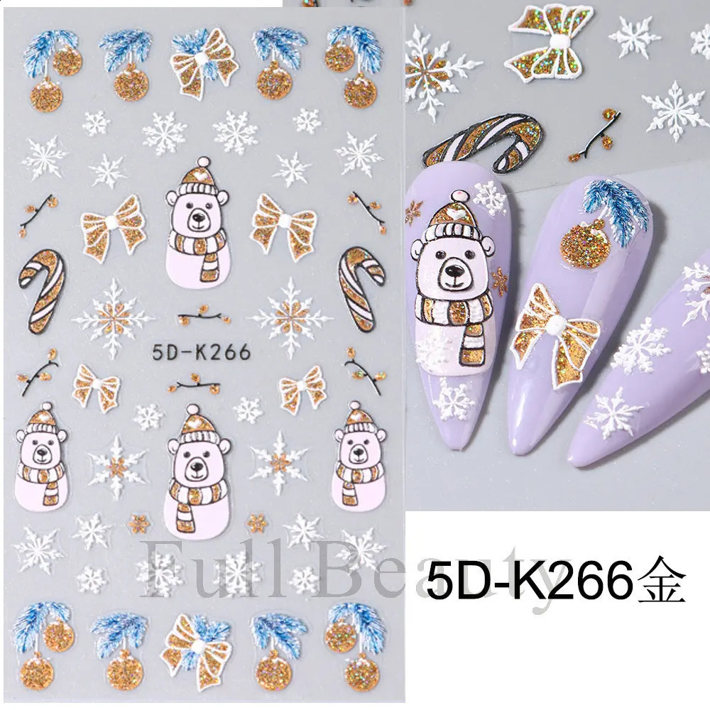 2024 Christmas Nail Stickers 5D Embossed Cartoon Santa Claus Nail Stickers Snowflake Deer Fake Nail Stickers 241008
