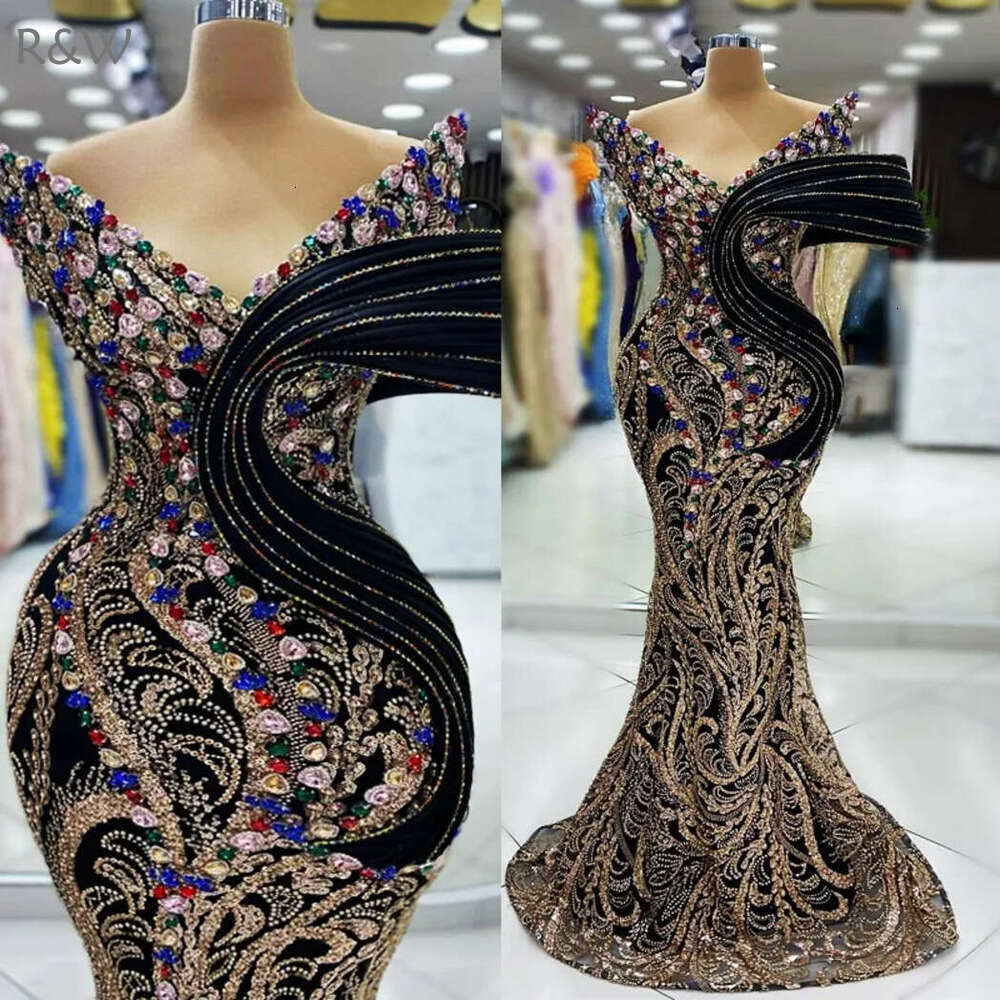 R&W 2024 Colorful Plus Size Prom Dresses for Special Ocns Promdress Illusion One Shoulder Beaded Lace Rhies Birthday Dress Second Reception Gowns AM94