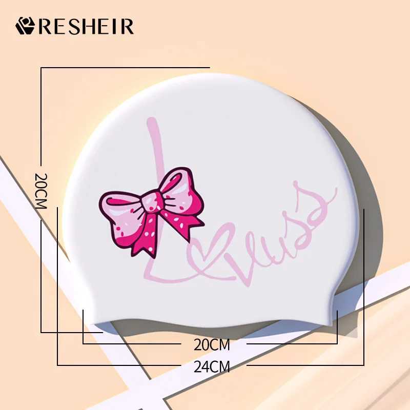 Printed silicone womens swimming cap waterproof womens long hair exclusive enhanced swimming cap accessories CL241009