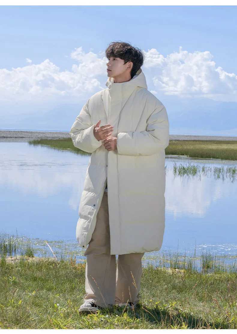 Thickened Standing Collar Solid Color Cotton Clothes Men Thickened Short Warm Adjustable Drawstring Bread Clothes Long Jacket LX241009