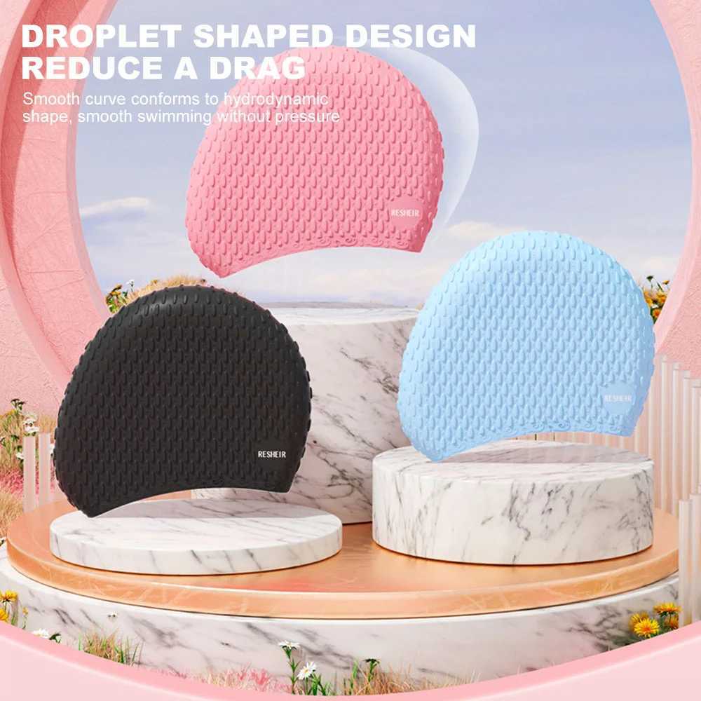 Swimming cap silicone adult waterproof swimming cap womens long hair swimming pool bubble cap sports swimming pool accessories CL241009