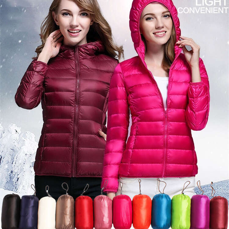 Large Size 2024 New Light and Thin White Duck Hooded Down Womens Short Coat