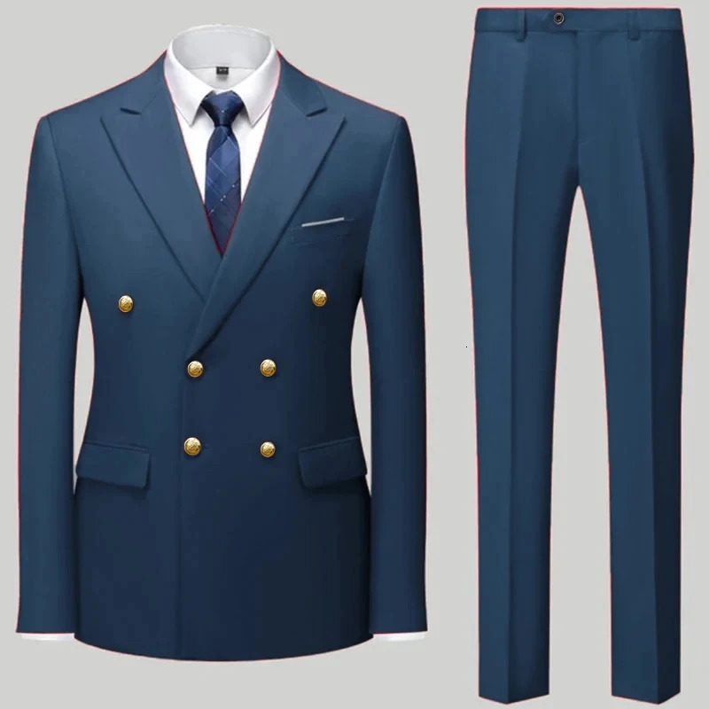 mens casual boutique double corset mensmens business suit jacket pants 2piece set 240929