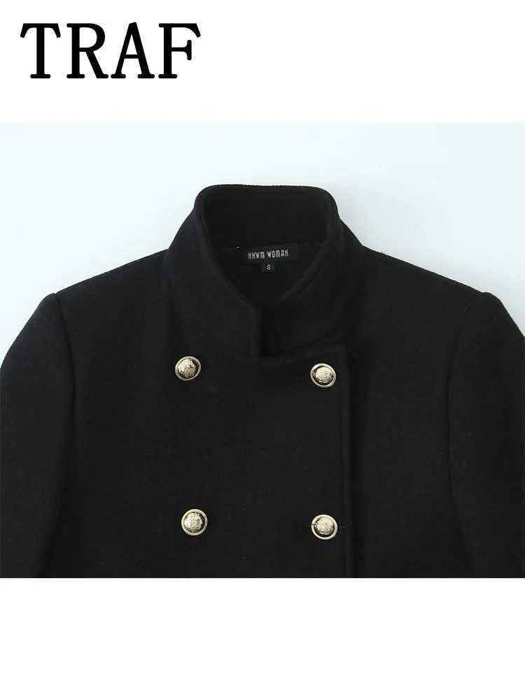 TRAF 2024 Women Winter Coat Oversized Wool Blend Jacket Autumn Long Sleeve Woolen Coats For Woman Warm New OuterwearX241009