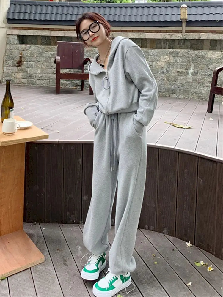 Badypczd Tracksuit Korean version loose sportswear womens spring fashion zipper sweater casual running pants twopiece gym set 241007