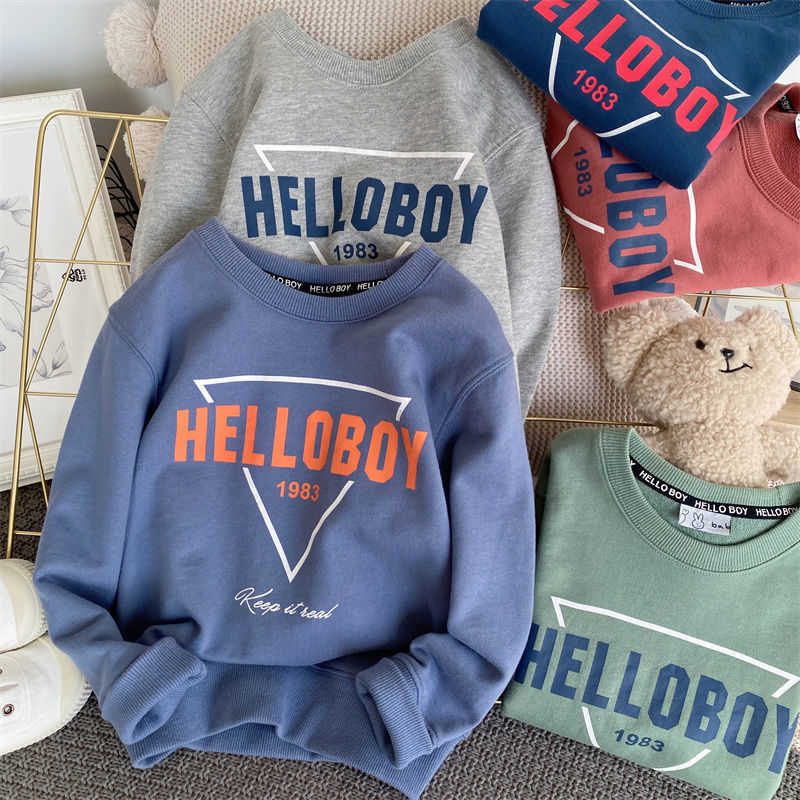 Hoodies Sweatshirts Tiktok Childrens Sweater 2024 New Boys Spring and Autumn Dress Top Medium and Large Childrens Long Sleeve T-shirt Trendy Undercoat