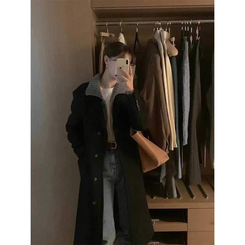 MEXZT Long Wool Blends Coats Women Streetwear Black Woolen Jackets Elegant Commute Blazer Overcoat Winter Korean Chic OuterwearX241009