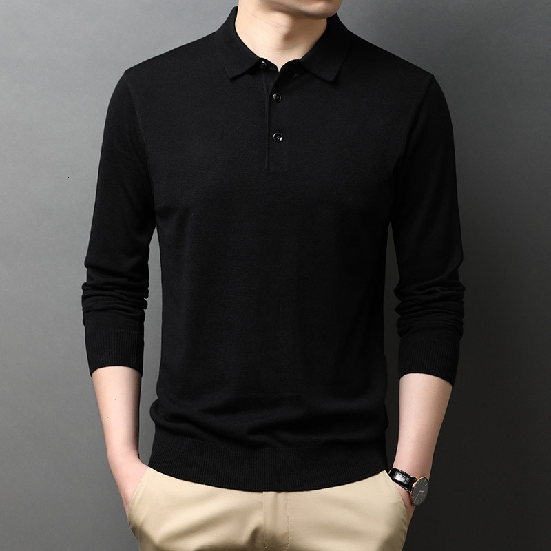 2024 New Designer Winter Men's Thin Long Sleeve Middle aged T-shirt with 6 Hairy Collar Solid Color Polo Shirt for Men