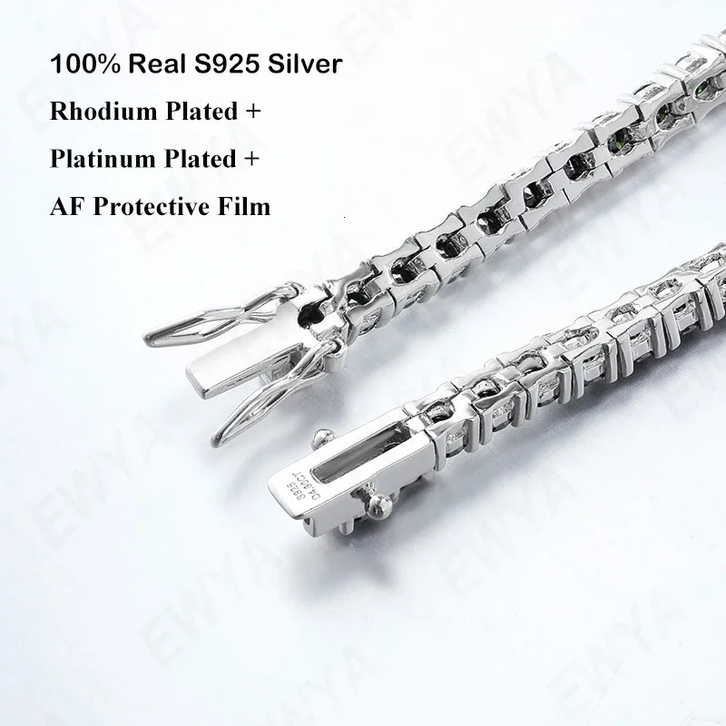 EWYA 925 Pure Silver Bracelet 01ct 3mm D VVS1 Diamond with GRA Perfect for Womens Sparkling Wedding Party Exquisite Jewelry 240912