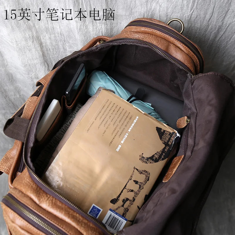 Retro large capacity mens top denim travel bag leather cross body bag handheld short distance luggage bag 240925