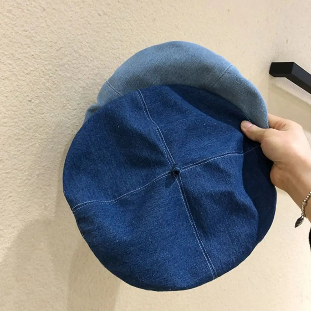 Womens denim beret jeans beret painted hat spring bunny hat vintage octagonal hat womens outdoor casual sun hat 241007