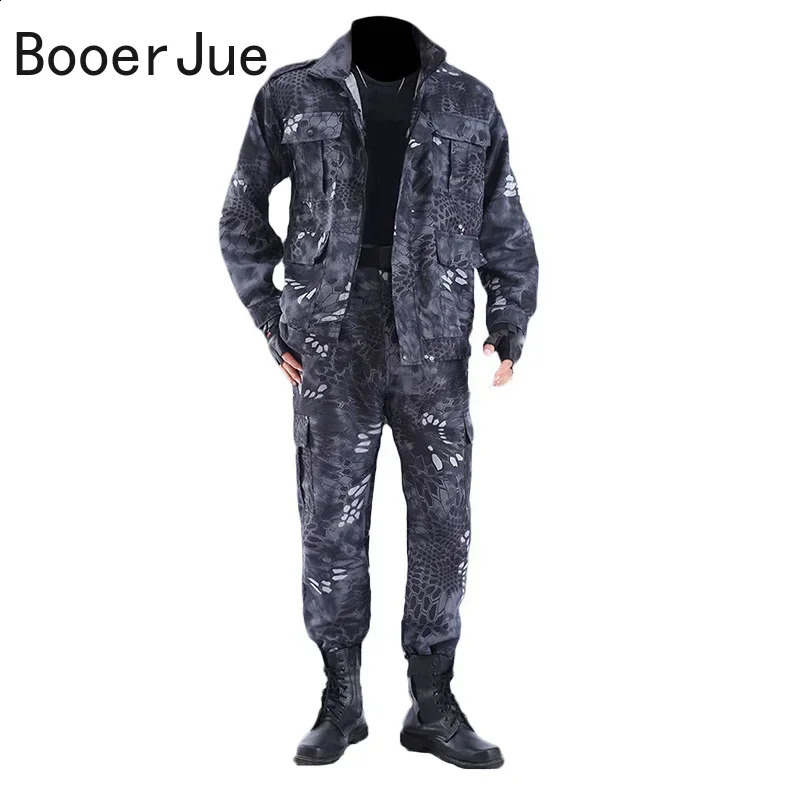 Black Python pattern wear-resistant full set of labor protection fabric mens soft rail suit outdoor set 240925