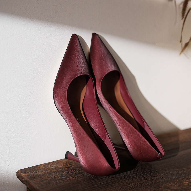 3389-42 French High Women's Slim Heels, Qipao, Xiuhe Simple Engagement And Bridesmaid Shoes, Solid Color Work Shoes