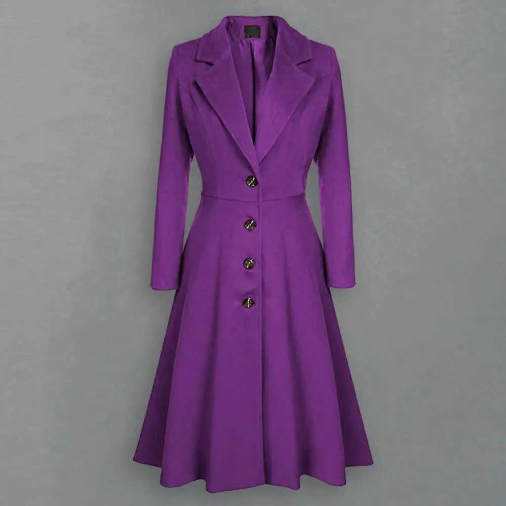 Long Coat Charming Warm Elegant Coat Lady Winter Solid Color Buttons Long Woolen Jacket Coat Daily ClothingX241009