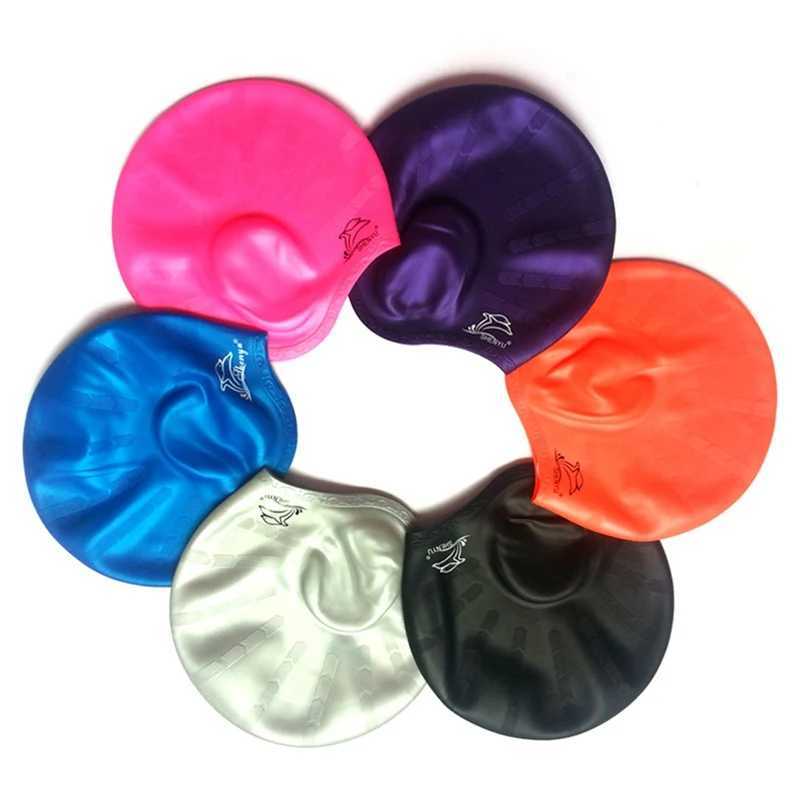 Breathable swimming cap mens long hair waterproof swimming pool cap earmuffs large Natacion silicone diving cap CL241009