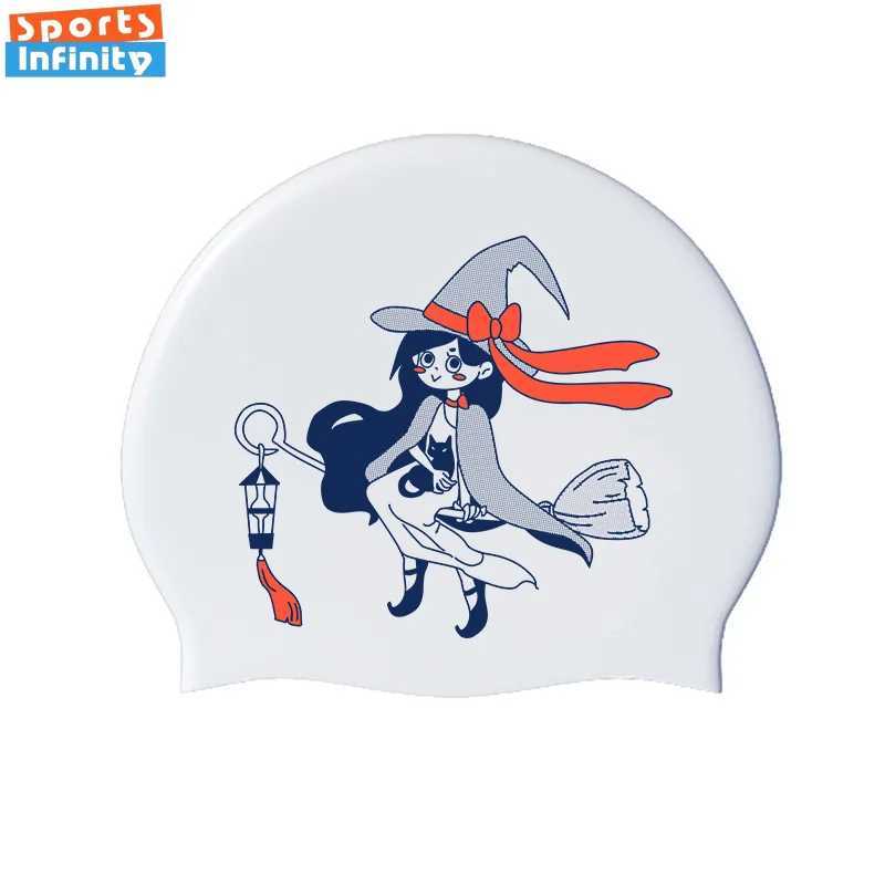 Printed silicone womens swimming cap waterproof womens long hair exclusive enhanced swimming cap accessories CL241009